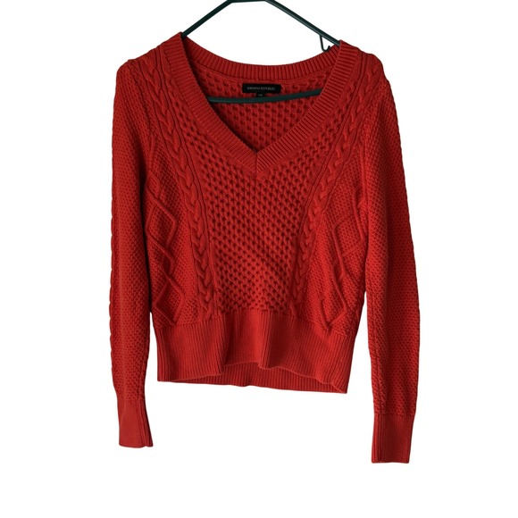 Banana Republic Sweaters - Banana Republic Sweater Womens XS Red Cable Knit Pullover V Neck Cotton Preppy